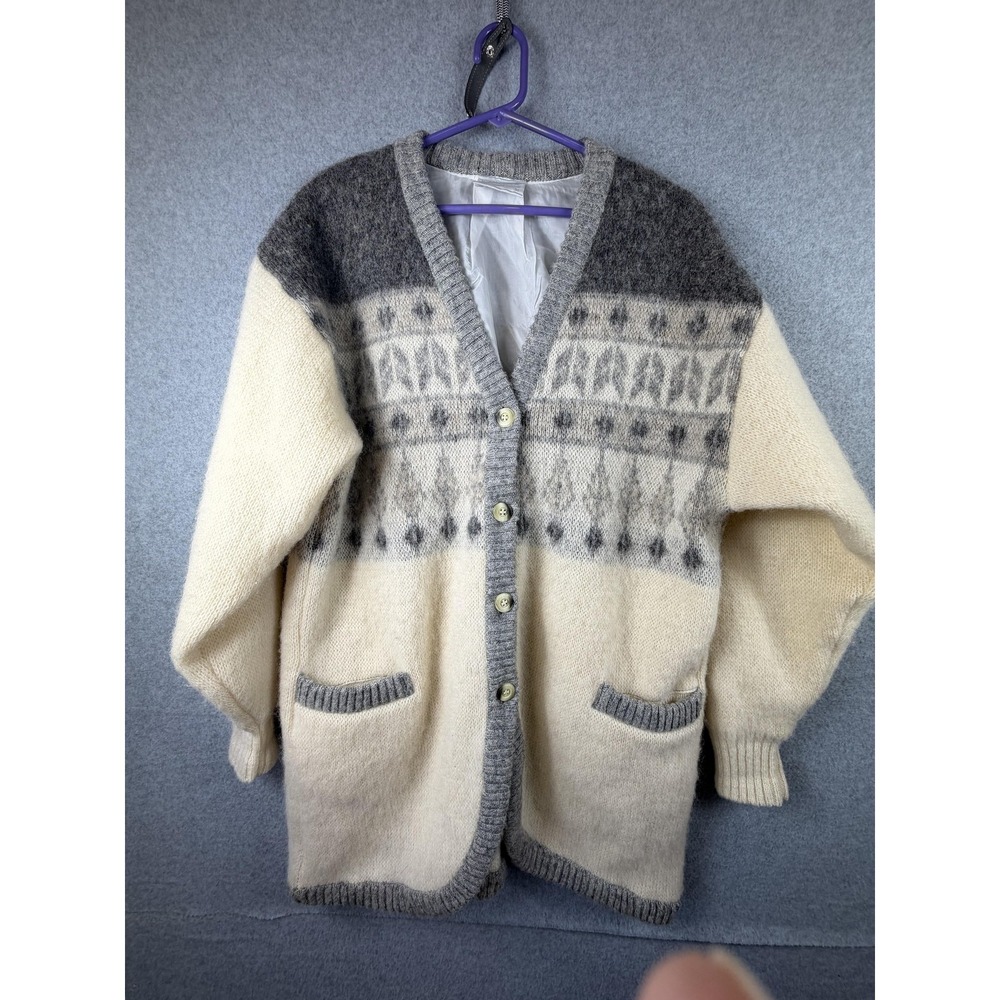ICEWOOL‎ Sweater Mens Medium White Gray Fair Isle Lined Cardigan Made In Iceland